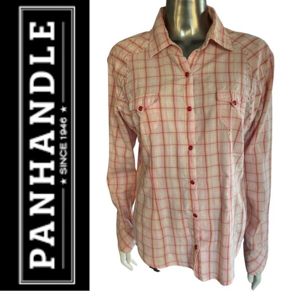 Panhandle Slim Women's Western Shirt Pink Plaid Crystal Detail Size Large - Picture 1 of 7